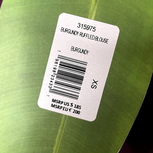 Farm Rio Ruffle High Neck Chiffon Burgundy Blouse XS - Picture 11 of 15